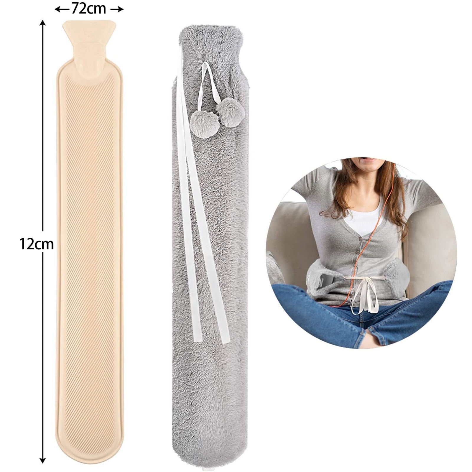Long Hot Bag with Plush Cover 2L Large Capacity Rubber Hot Bottle Hand