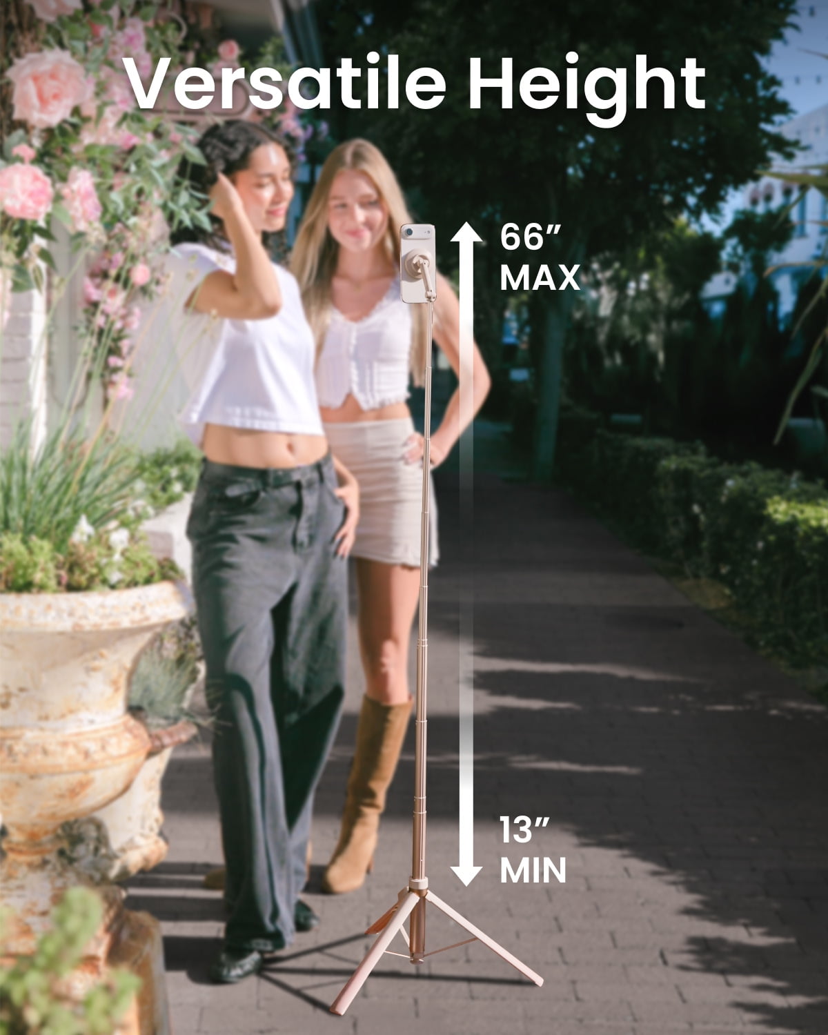 KraftGeek Magnetic Phone Tripod for iPhone MagSafe – 66'' Auto-Open Selfie Stick with Remote, Cell Phone Tripod Stand for Video Recording, Vlogging & TikTok (Ombré Peach)