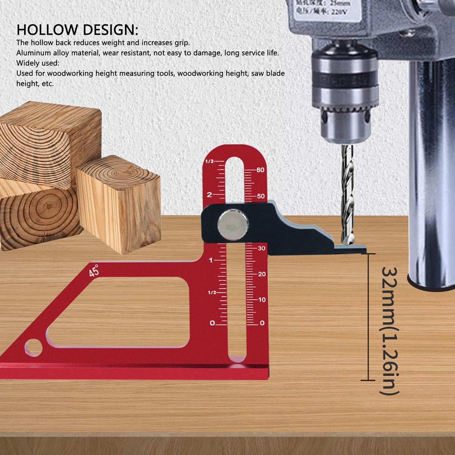 CATPAN Woodworking Height Gauge, 0 to 60mm 45° Tablesaw Depth Measuring Ruler, Woodworking Setting Gauge Depth Gauge for Router Table Drill, Table Saw