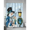 thumbnail image 5 of Fsddascl Light Blue Snowman Christmas Shower Curtain Set - Extra Long 72" x 96" Washable Bathtub Curtain with 12 Hooks, Xmas Gifts Wreath Snowflake Waterproof Fabric Shower Curtains for Bathroom, 5 of 6