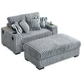 thumbnail image 3 of Oversized Chaise Lounge Loveseat with Movable Ottoman, 61.42" Corduroy Upholstered Sectional Sofa Cloud Couch w/Cup Holders, Built-in Speaker,Wireless Charger & USB Ports for Living Room ﻿, 3 of 16