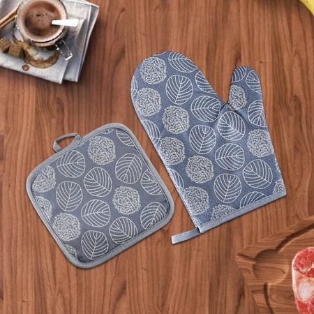 Home Kitchen Gadgets QTOCIO Thickened Insulated Gloves Oven Baking Polyester Cotton Wear Resistants Microwave Gloves Kitchen Avoid Scalding Gloves Mat Set