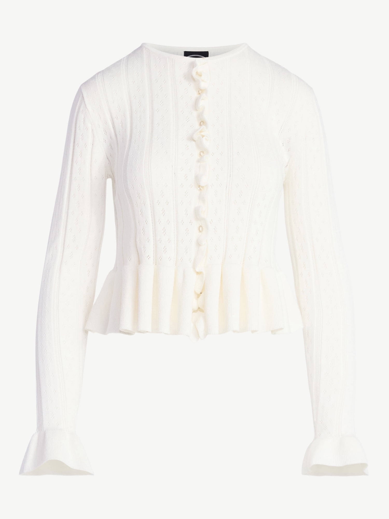 Scoop Women's and Women's Plus Peplum Ruffle Cardigan Sweater, Lightweight, Sizes XS-4X