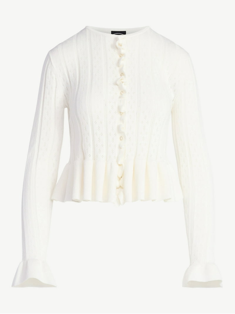 Scoop Women's and Women's Plus Peplum Ruffle Cardigan Sweater