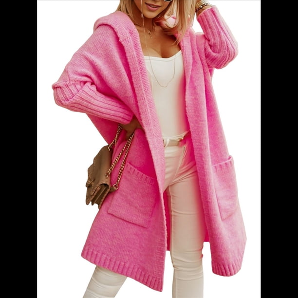 Cárdigan para Mujer, Holgado, con Capucha, Informal, de Larga, Color Liso, con Estampado de Letras, para Exteriores Rosa Roja XXL
