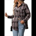 thumbnail image 3 of Camisa Abotonada para Mujer, Camisa A Cuadros, Larga, Solapa, Informal, para Negocios, Trabajo Rojo y Negro L, 3 of 10