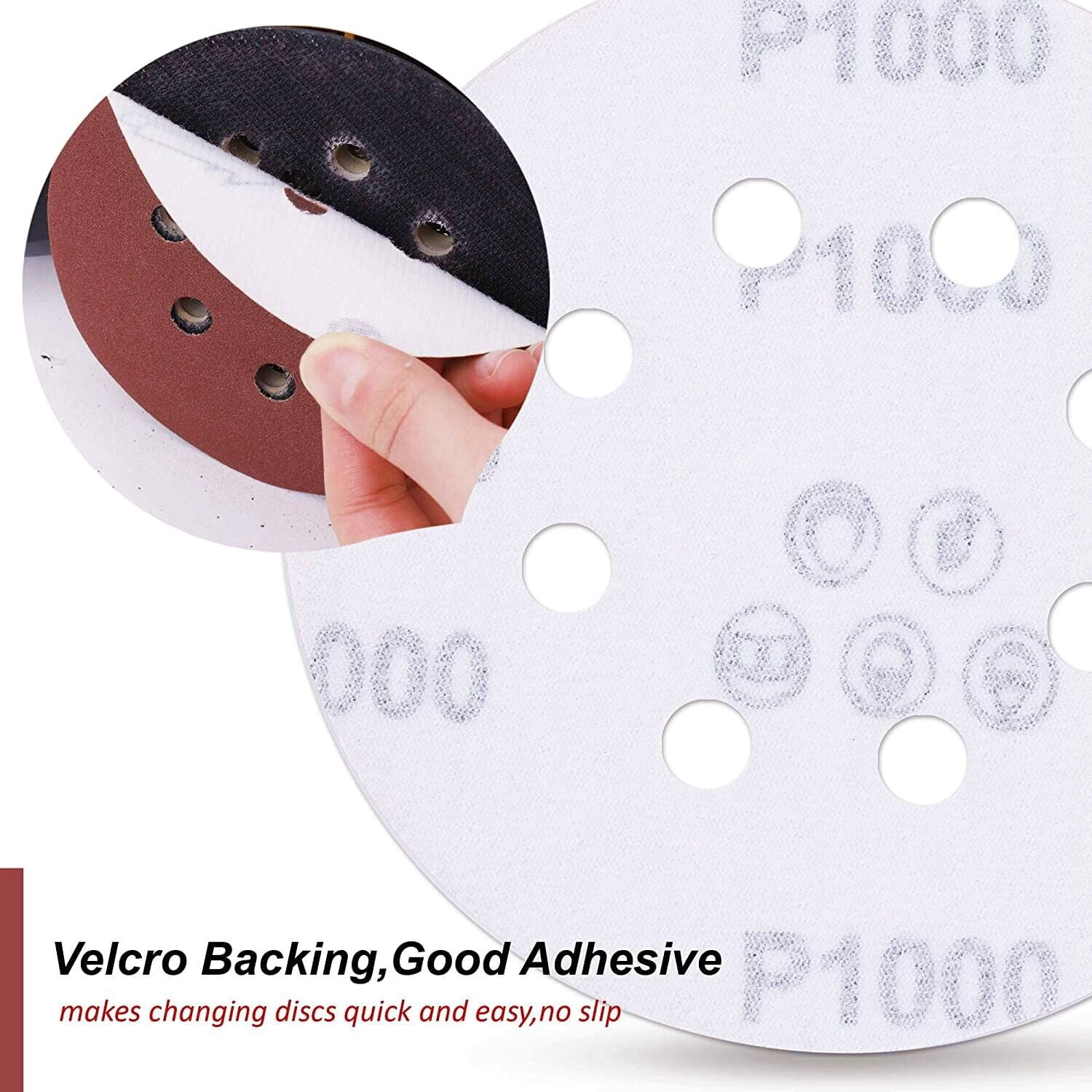 100PCS 80 Grit 5 inch Sanding Discs Hook Loop 8-Hole Orbital Sander Paper Pad