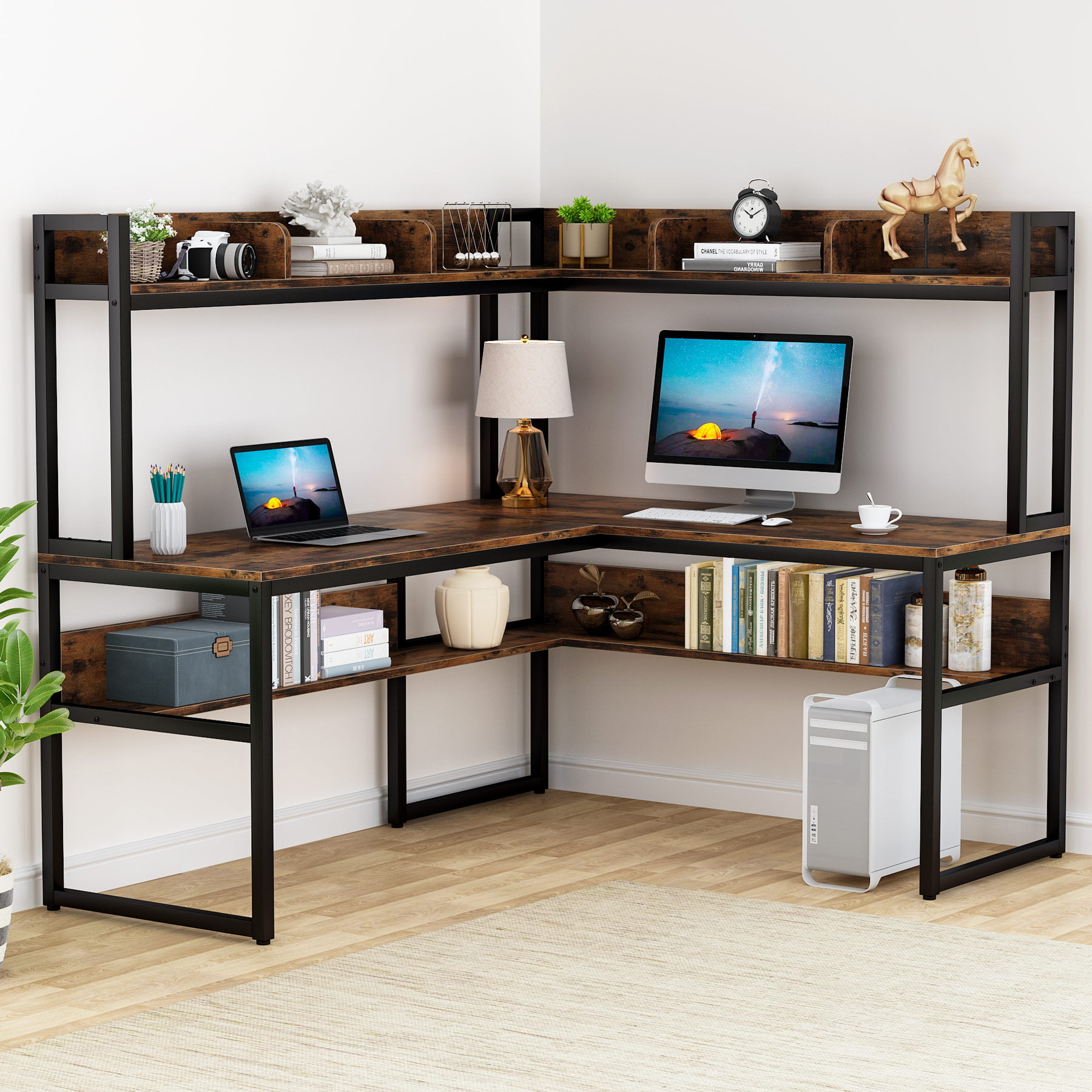 Tribesigns L Shaped Computer Desk With, Tribesigns L Shaped Office Desk With Storage Shelves