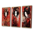 thumbnail image 3 of Designart "Red & Black Vintage Oriental Beauty II" Japon Woman Framed Wall Art Set Of 3 - Red Woman Japon Frame Canvas Set For Living Room Decor, 3 of 7