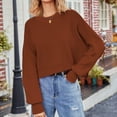 thumbnail image 5 of Byworldtasic Womens Sweaters Womens Fall Cropped Sweater Casual Long Sleeve Crew Neck Side Slit Ribbed Knit Pullover Sweater Crop Tops Wine, 5 of 9