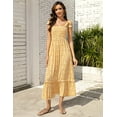thumbnail image 4 of OYang Smocked Maternity Boho Summer Dress Casual Spaghetti Strap Ruffle Sleeveless Swing Maxi Dress Yellowe L, 4 of 7