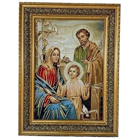 Sagrada Familia Imagen En Tela Acojinada 22"x29" Doble Cuadro Dorado,Holy Family Image Imprinted on Woven Cloth Doble Golden Frame 5674D