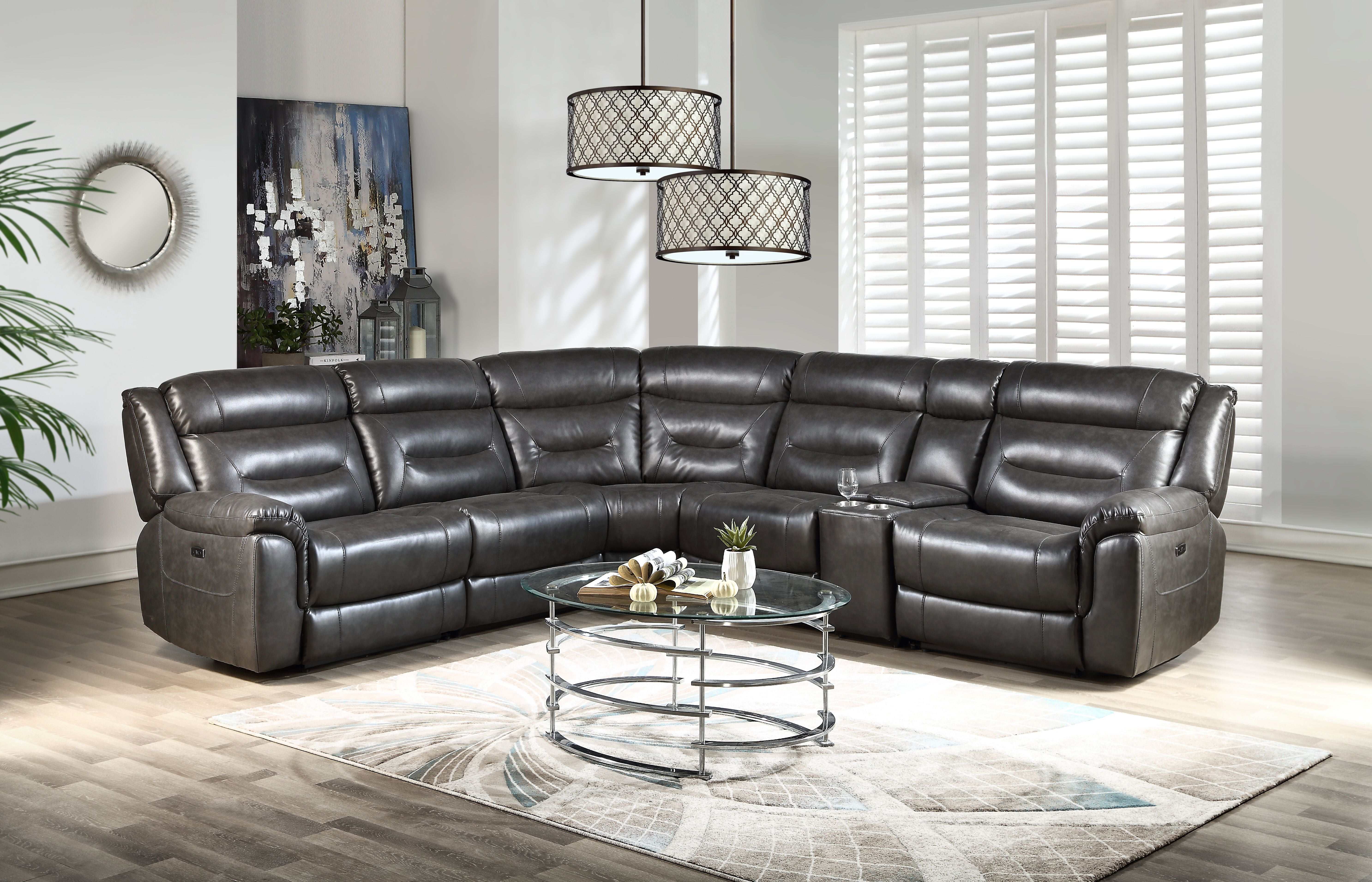 Acme Imogen Wooden Frame Sectional Sofa in Leather-Aire - Walmart.com