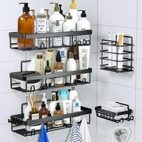 ALLJOY Shower Caddy Organizer 5 Pack, Adhesive Bathroom Shower Shelves, Shower Caddy Hanging Rustproof Stainless Steel Bathroom Organizer, No Drilling, Black