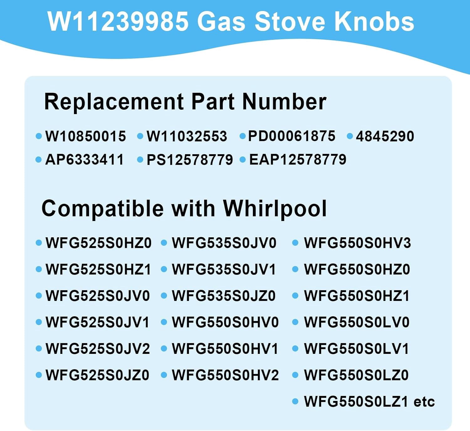 5-piece set 11239985 stove knobs suitable for gas stove replacement 10850015 11032553 00061875 4845290 6333411 12578779 12578779