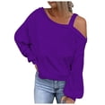 thumbnail image 2 of AXXD Purple Basic Summer Shirts for Women 2024 Trendy Casual Solid One Shoulder Pullover Long Sleeve Top, 2 of 5