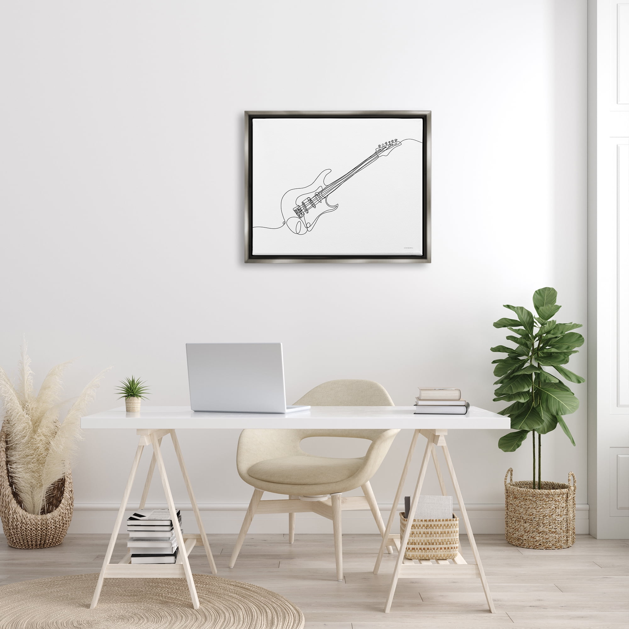 Stupell Guitar Line Doodle Musical Instrument Beauty & Fashion Painting Gray Floater Framed Art Print Wall Art