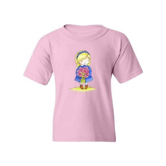 Girl With A Bouquet Of Flowers T-Shirt Juniors -Image by Shutterstock, Large