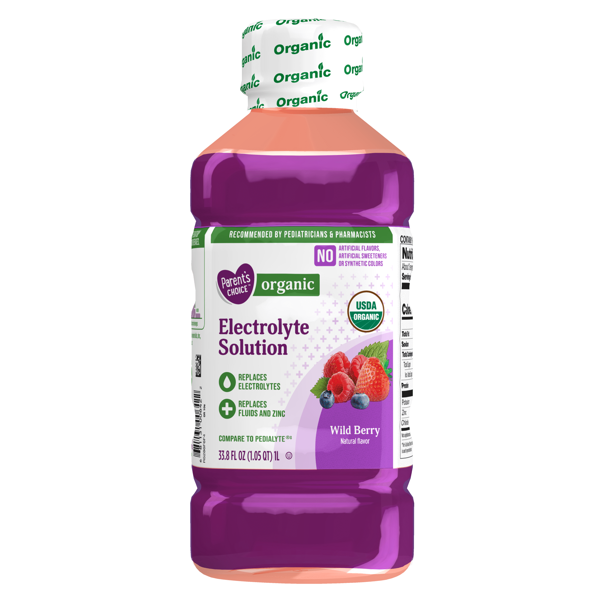 (6 pack) Parent’s Choice Organic Pediatric Electrolyte Oral Solution, Wild Berry, 33.8 fl oz