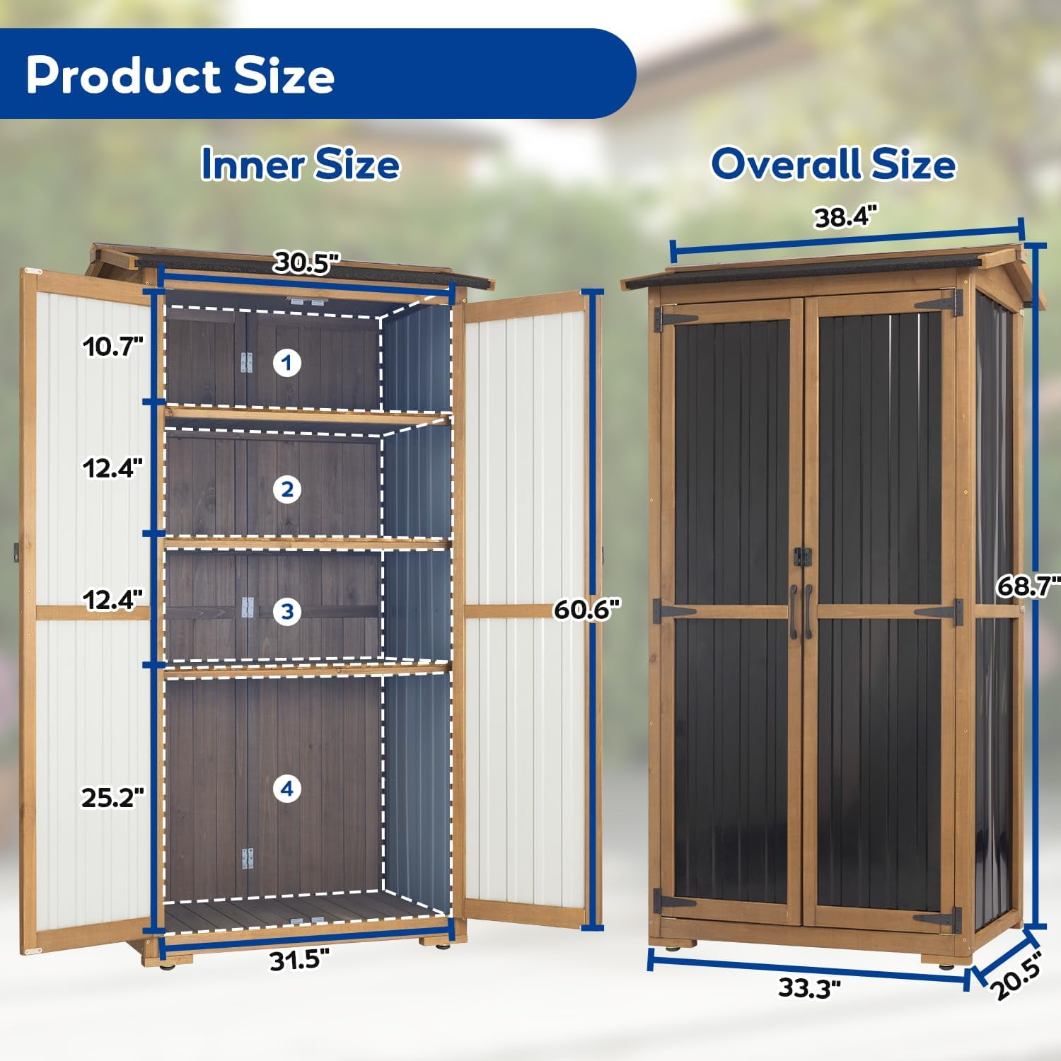 Outdoor Storage Cabinet Storage Shed, Patio Storage Cabinet Outside Weather-Resistant for Garden Garage Backyard Pool with 3 Removable Shelves, Waterproof Roof, Adjustable Feet