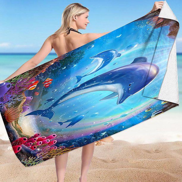 Toalla de playa con patrón de delfines en el océano europeo, Poncho para Surf de secado rápido sin arena, baño de verano, natación, Yoga, gimnasio, Camping, mujeres y hombres