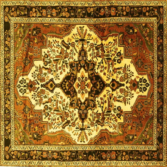 Ahgly Company Machine Washable Indoor Square Persian Yellow Traditional Area Rugs, 4' Square