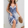 thumbnail image 7 of FRSASU Women's Spaghetti Strap Summer Dress V-Neck Handkerchief Hem Paisley Casual Sundress Holiday Beach Mini Dress Blue, 7 of 7