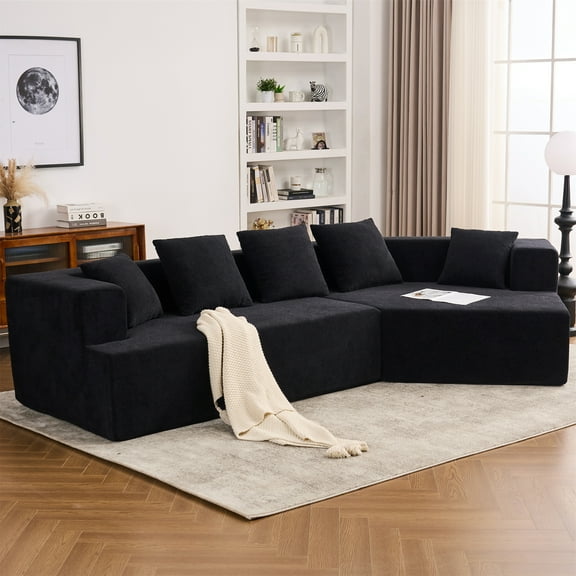 Aukfa 130" Oversized Cloud Sectional Couch Modular Sofa for Living Room, Installation Free, Black