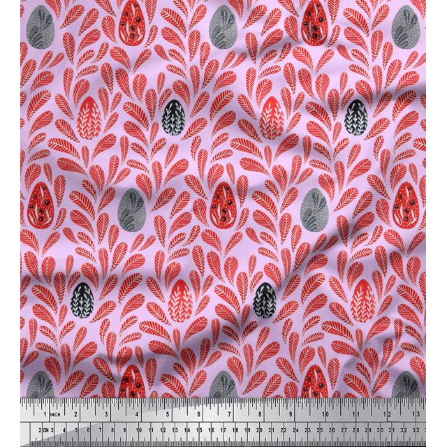 Soimoi Purple Cotton Duck Fabric Artistic Leaves Fabric Prints By Yard 56 Inch Wide