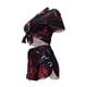 thumbnail image 4 of VISgogo, traje de 2 uds con pantalones para mujer, blusa con botones de solapa de manga corta estampada, pantalones cortos ajustados de cintura alta, ropa encantadora para mujer VISgogo  moda, 4 of 6