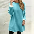 thumbnail image 2 of Fiaer,Women's Crew Neck Loose Fit Plus Size Long Sweatshirts Long Sleeve Warm Casual Trendy Solid Pullovers Breathable Fall Tops Sky Blue XL, 2 of 8