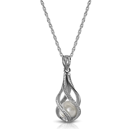 Galaxy Gold 14K Solid Gold Natural Pearl Drop Pendant Necklace for Women - White Gold Fine Jewelry