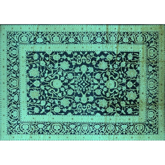 Ahgly Company Indoor Rectangle Oriental Turquoise Blue Industrial Area Rugs, 8' x 10'