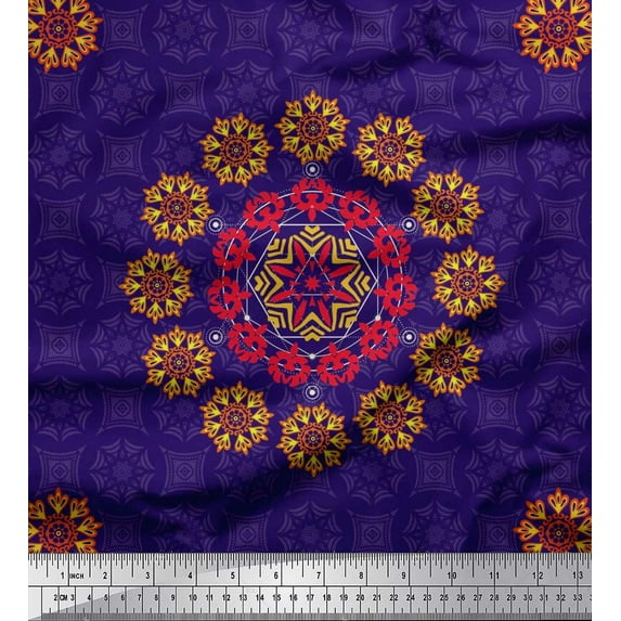Soimoi Cotton Duck Fabric Damask & Mandala Decorative Printed Craft Fabric by The Yard 42 Inch Wide