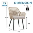 thumbnail image 6 of JOIVI Outdoor Dining Chairs Set of 2, Wicker Patio Chairs with Metal Frame, Rattan Indoor-Outdoor Chairs with Armrest and Seat Cushions, Tan, 6 of 8