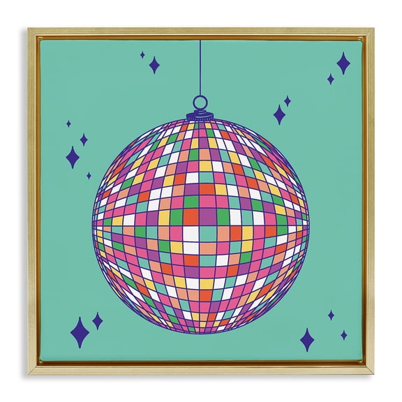 Stupell Industries Mid-Century Geometric Modern Disco Ball Gold Floating Frame Canvas Art, 18 x 18, by Sazerelli Designs