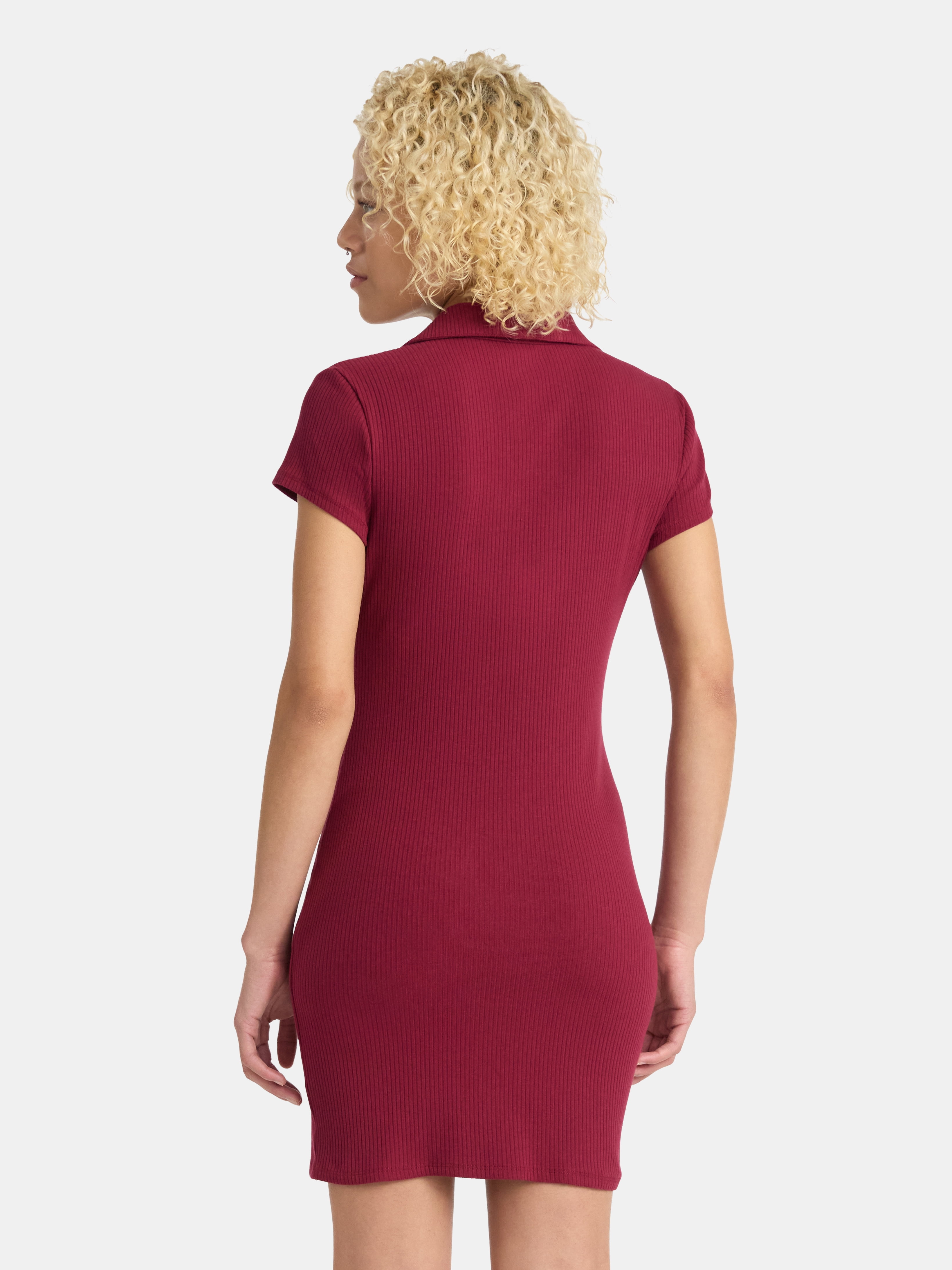 No Boundaries Ribbed Polo Mini Dress, Women's - Walmart.com