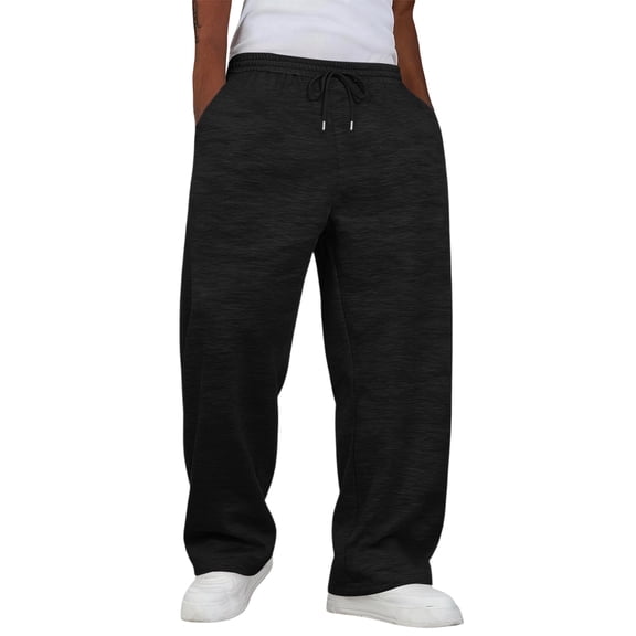 Rexolia Mens Relaxed Uncuffed Sweatpants Baggy Fit Drawstring Elastic Waist Side Pockets Black L