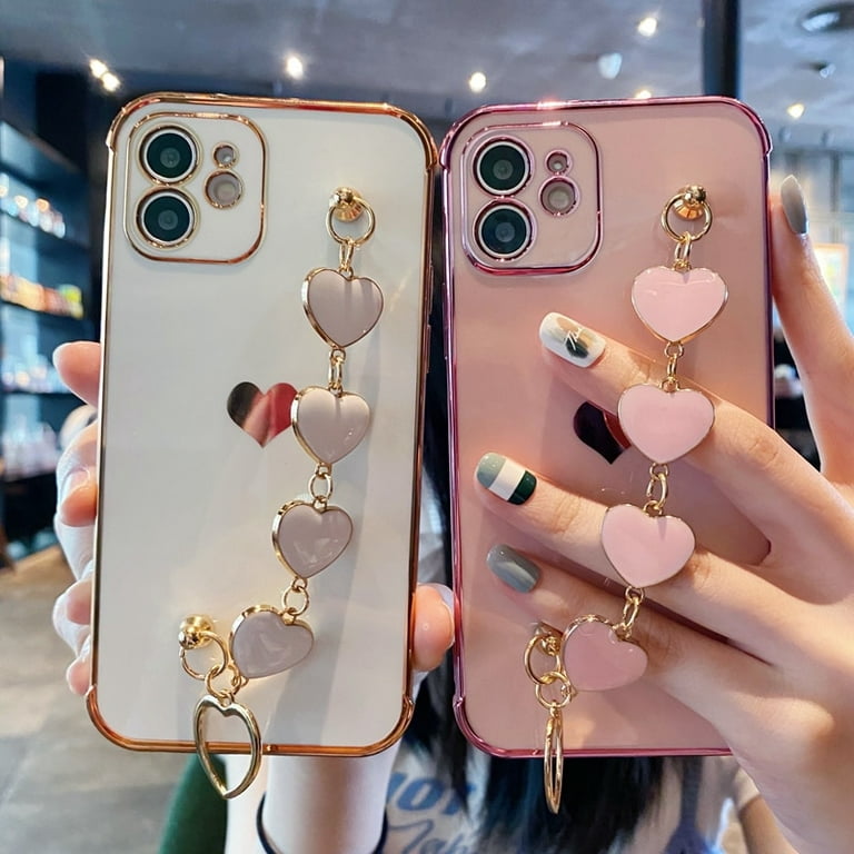 For iPhone 14 13 11 12 Pro Max Cases Luxury Metal Chain Wristband Plating  Cute Phone Case For iPhone XR XS Max 7 8 Plus X Back Cover
