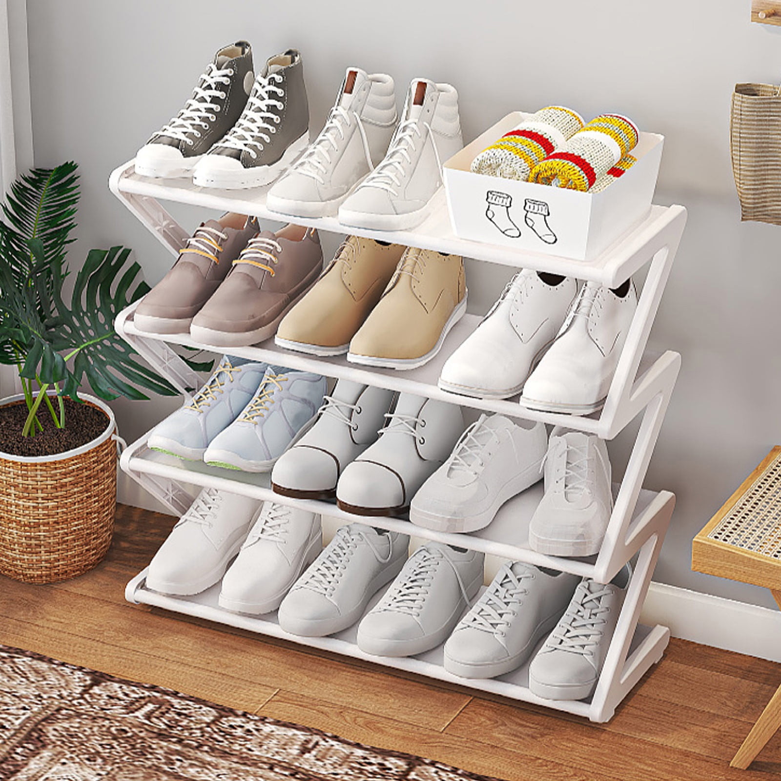 Dvkptbk Shoe Rack 4-Layer Shoe Rack Independent with Thickened Steel Pipe Multi-Functional Entrance Corridor Shoe Cabinet Storage & Organization