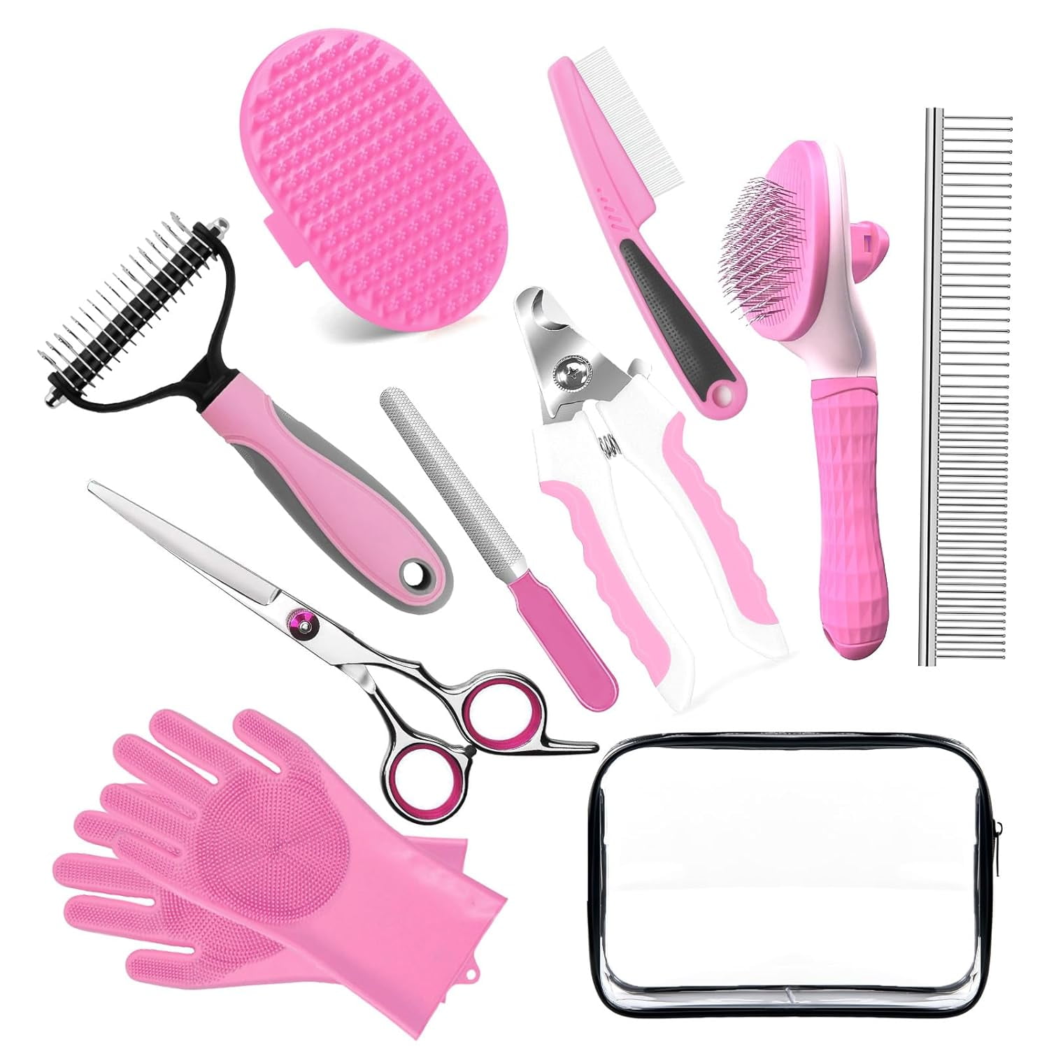 Bath Grooming Kit for Pets 10pcs Dog Brush for Shedding with Dog Nail Clipper and Trimmer Dog and Cat Grooming Supplies Dematting Comb for Dogs Pet Bath Supplies