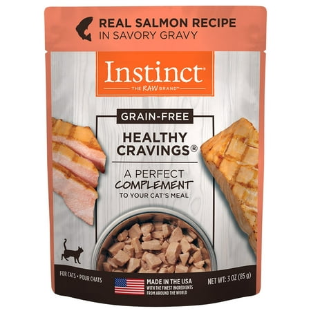 Photo 1 of *BEST BY 10/2023* Instinct Healthy Cravings Grain-Free Real Salmon Recipe Natural Wet Cat Food Topper by Nature's Variety, 3 oz. Pouches