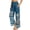 Blue Mandala Stars, variant on Rose Print Women Wide Leg Pants High Waisted Elastic Waistband Business Casual Work Trousers Dressy Pants with Pockets, Size 2XL
