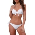 thumbnail image 1 of Conjuntos de bikini de halter con nudo y trenzado para mujer, 2 piezas, tirantes dobles, parte inferior triangular con lazo, trajes de baño pequeños, blancos, 1 of 5