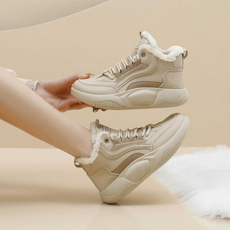 

WQJNWEQ Women s Flats Shoes Leisure Winter New Casual Student Plus Fleece Thick Soled High top Cotton Shoes Comfort