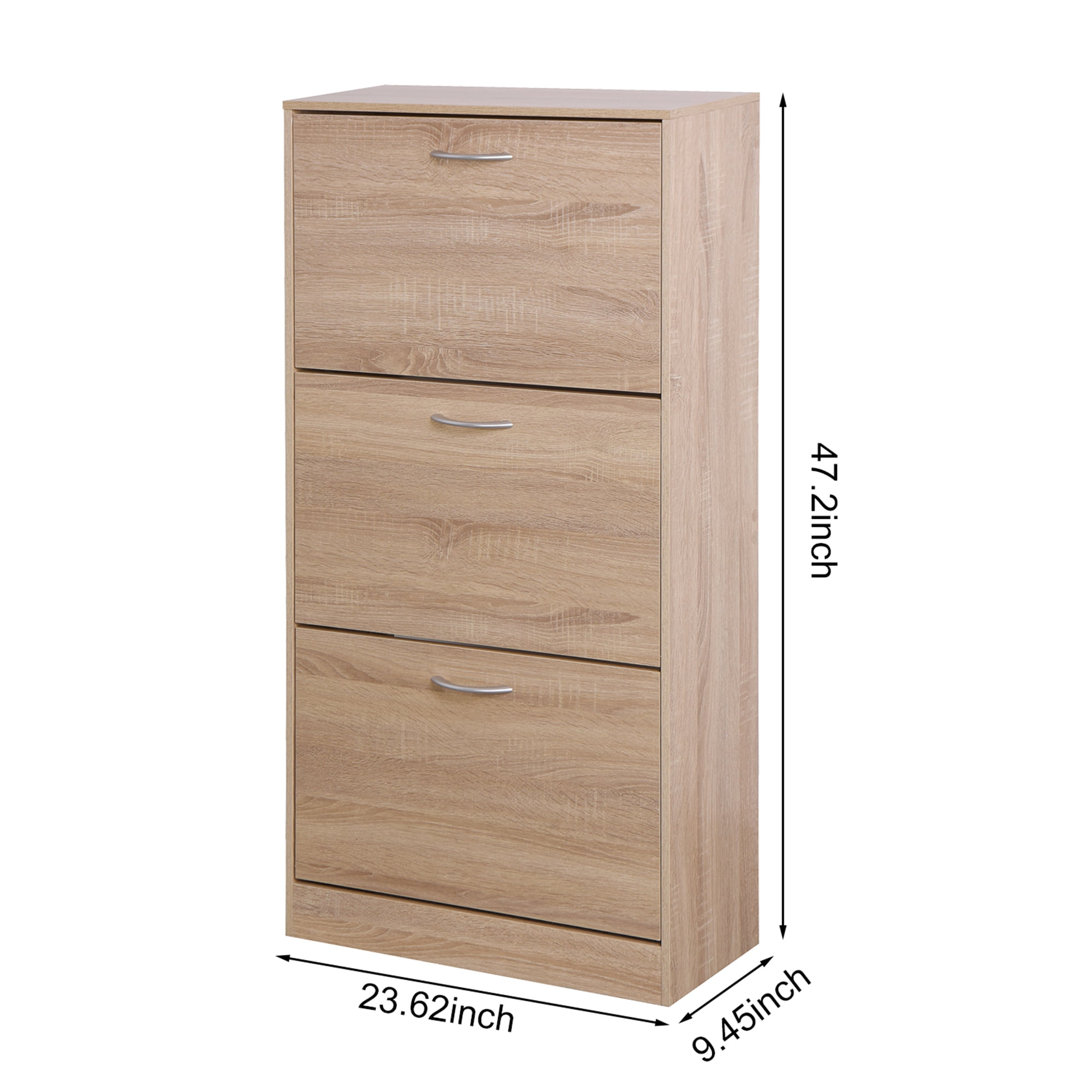 Kadyn Wooden 3-Drawer Shoe Cabinet for Entryway, White Freestanding Shoe Rack Storage Organizer with 2 Flip Doors, Wood Color Kadyn Wooden 3-Drawer Shoe Cabinet for Entryway, White Freestanding Shoe Rack Storage Organizer with 2 Flip Doors, Wood Color