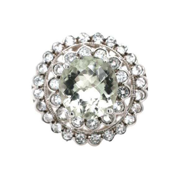 925 Silver/ Green Amethyst/ White Topaz Ring