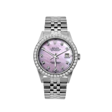 Pre-Owned Rolex Datejust 36MM 16200 Pink Mother of Pearl Diamond Dial Diamond Bezel Stainless Steel Jubilee Bracelet 1.2ct