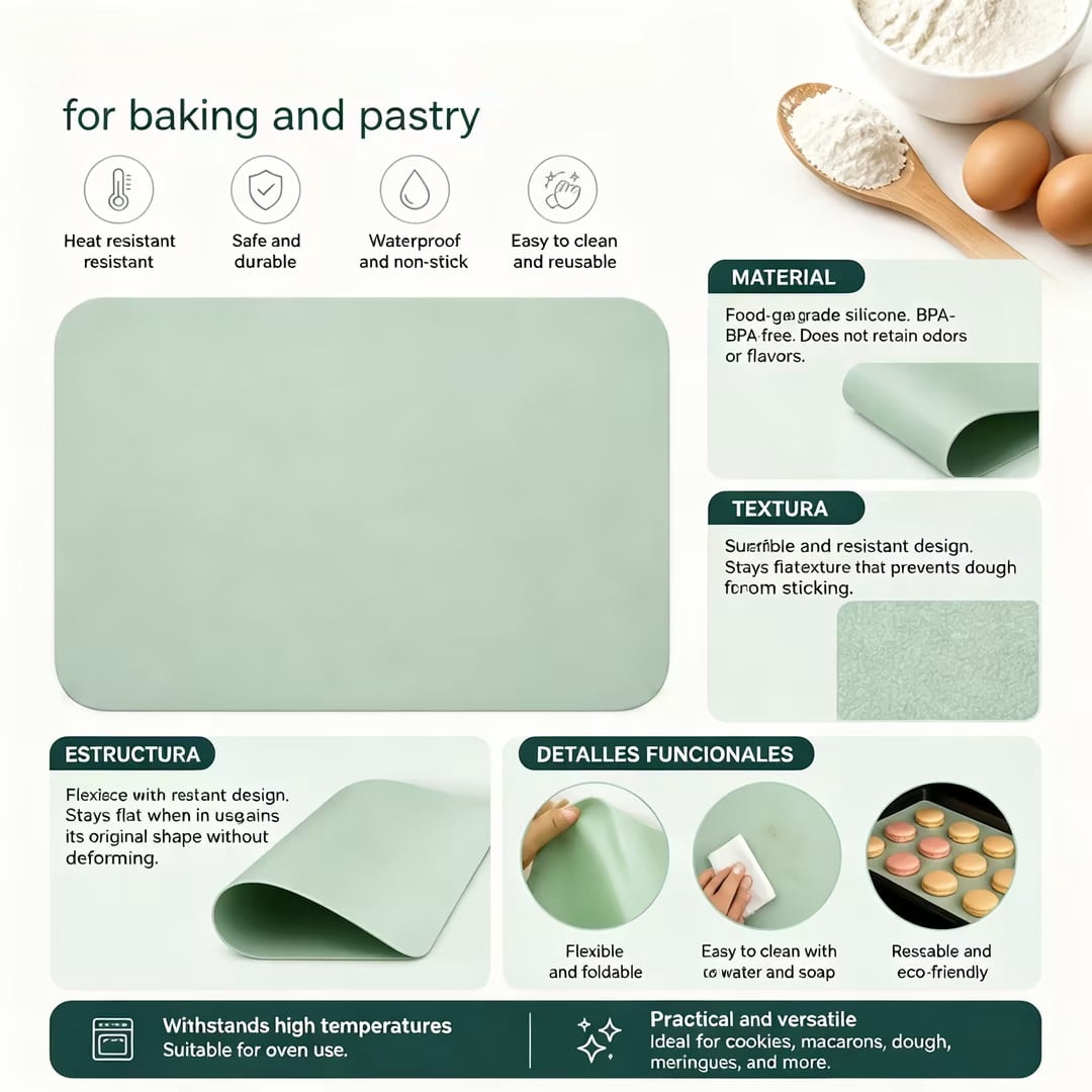 Bean green 40*30cm-100g matte bottom (packaged in Opp bag), silicone oven mat, kitchen baking mat, macaron baking mat, cookie baking mat, biscuit baking mat