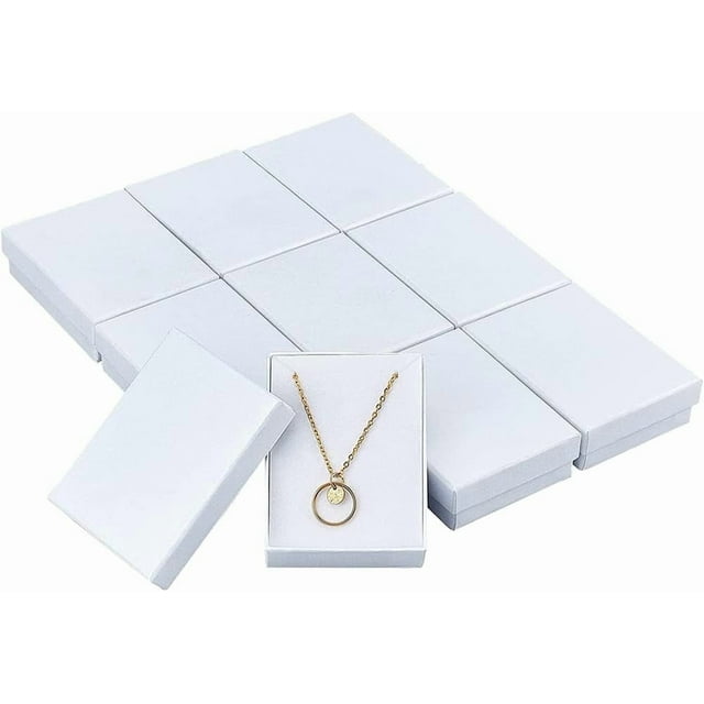 60 cajas de cartón blancas para joyería, 9 x 6 x 2,8 cm (3,54" x 2,36" x 1,1"), rectangulares, de cartón kraft, ideales para regalos o para guardar collares.
